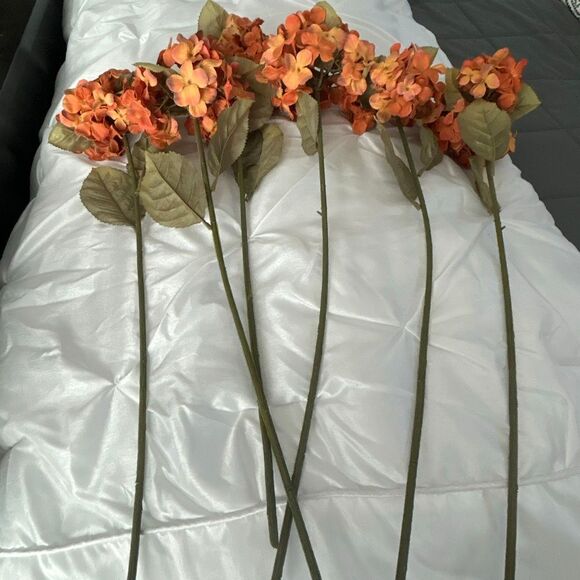 6 Silk Orange Hydrangeas - Picture 3 of 3